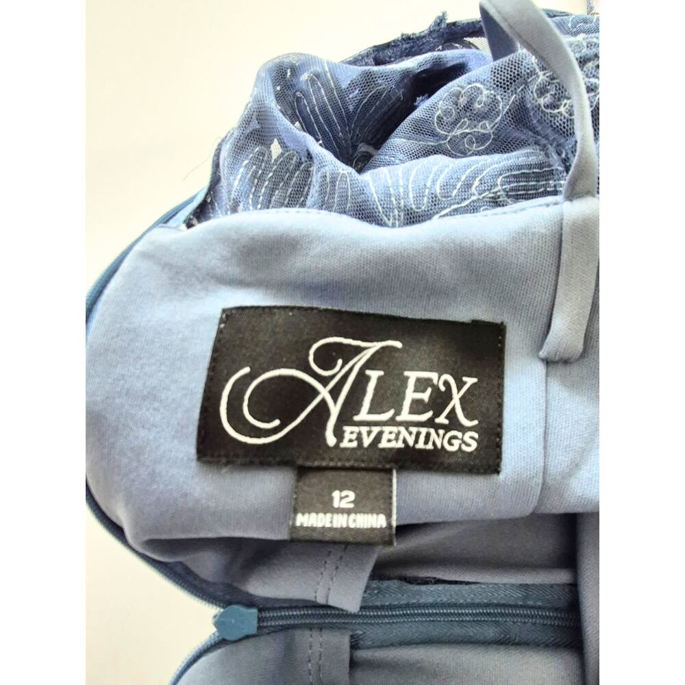Alex Evenings Dress Size 12 Tea Length Blue Lace Mother of Bride Groom Formal - Picture 5 of 11